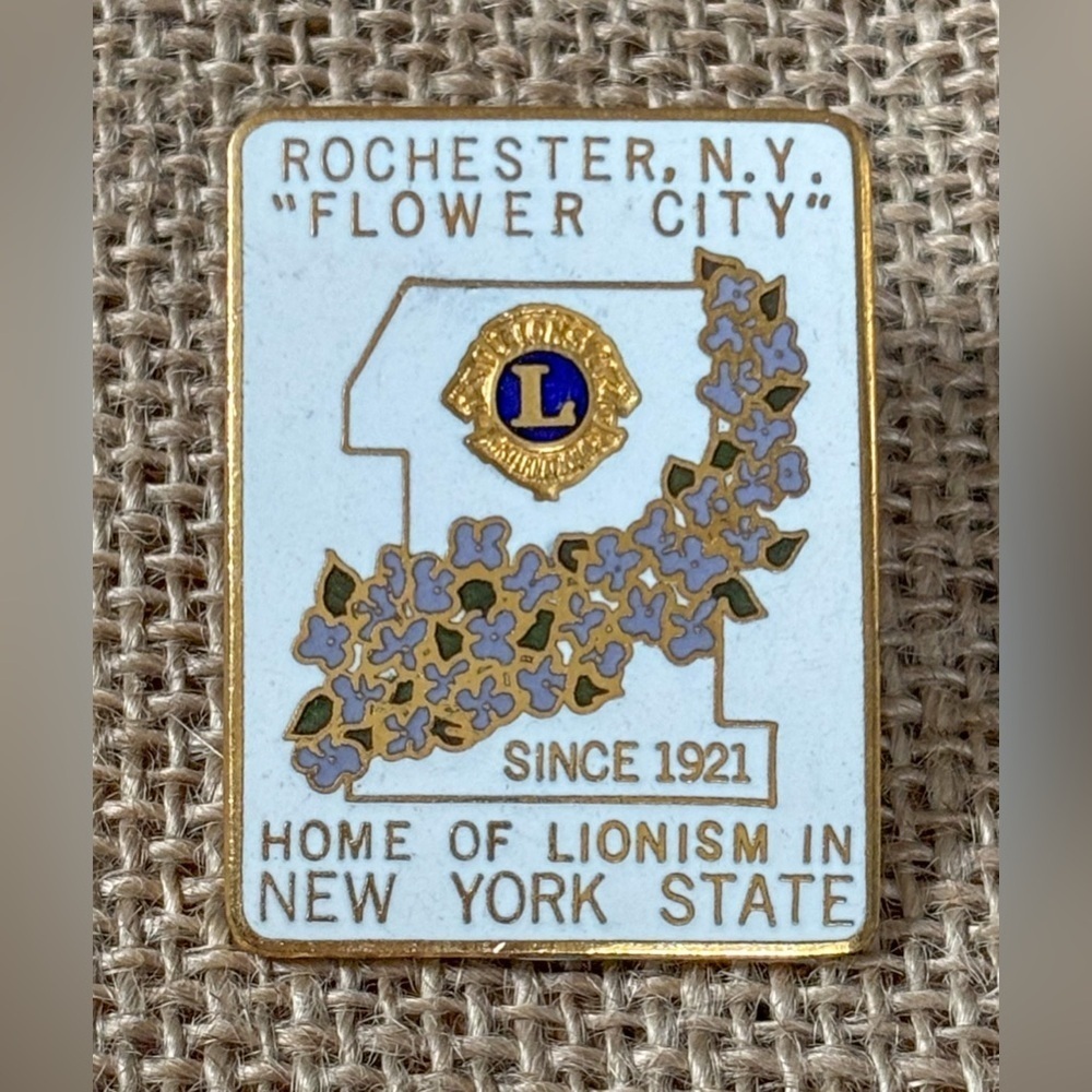 Vintage Flower City Home Of Lionism Pin Lions Club Rochester New York